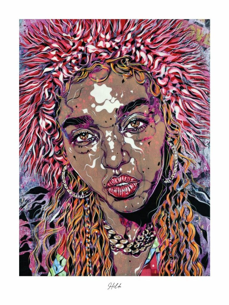 Oeuvre d'art représentant une femme avec des cheveux coloré